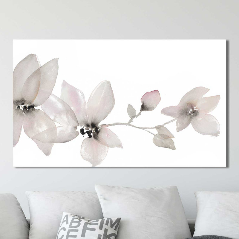 «Blooming Whispers I», reproduction de peinture à l'aquarelle, H 24 po x l 40 po x P 1,5 po, Toile tendue