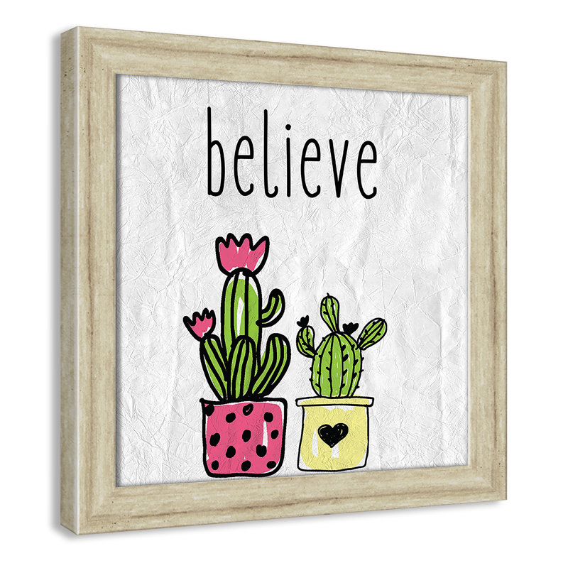 Cactus B, art encadré, H 12 po x l 12 po x P 0,6 po, Beige Flat Framed