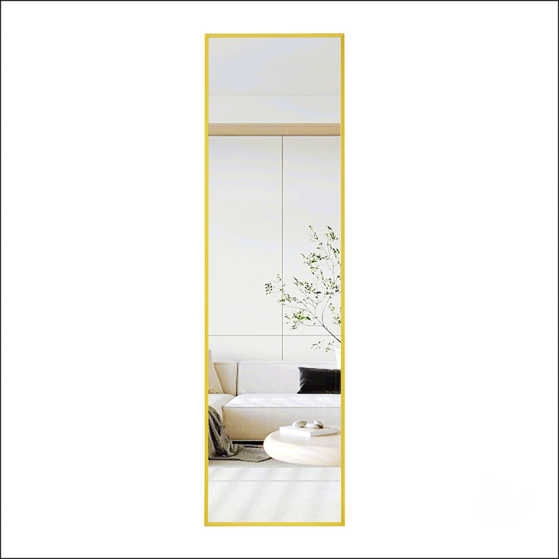 Adamariz Aluminium Alloy Freestanding Modern Wood-Tone Rectangle Mirror, Metal, Gold, 59" x 15.7"