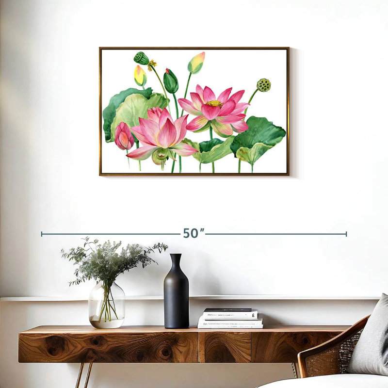 Grappe de lotus rose, Cadre flottant doré, 31 po x 21 po