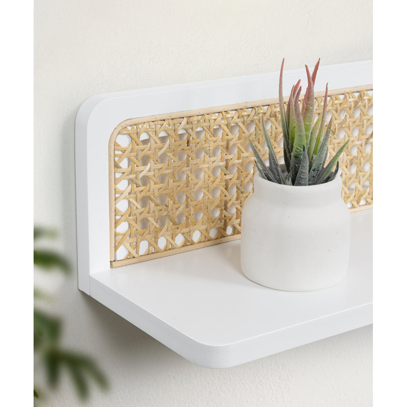 Cane Webbing Wall Shelves 2 Piece Boho Rattan Decorative Display Storage Organizer