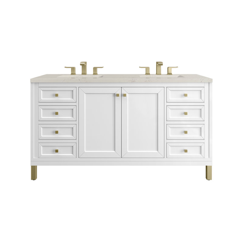 Chicago 60" Double Bathroom Vanity Set, Glossy White, 8" Widespread, Siberian