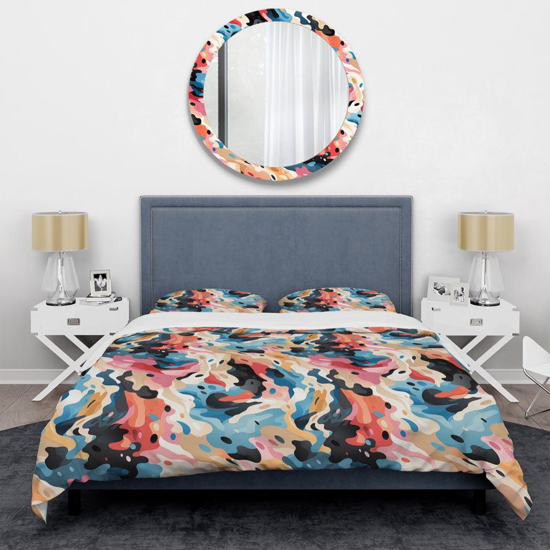 Ensemble tribal rose et bleu II - Ensemble de housse de couette abstrait - Microfibre de polyester