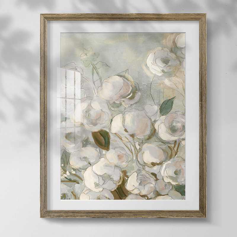 Impasto II - Toile tendue avec châssis, Blanc, Papier avec cadre noyer