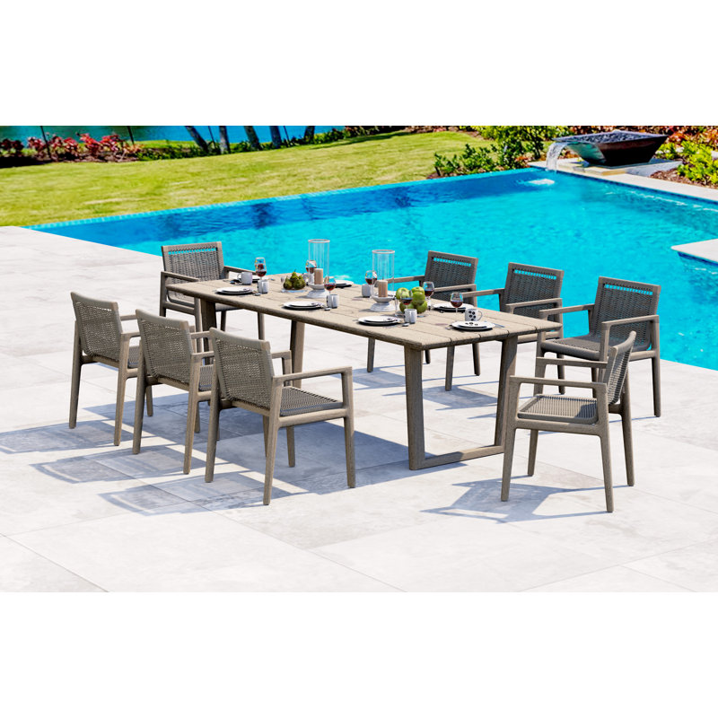 9 Pcs Grade-A Teak Wood Dining Set: 122" Caranas Double Extension Rectangle Table  Lagos Armless Chairs #11LG2900, 8