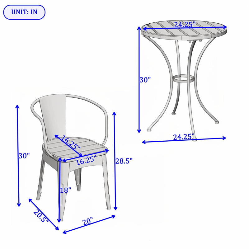 Ensemble de table de salle à manger 3 pièces, table de patio à lattes résistante aux intempéries et 2 chaises, Green