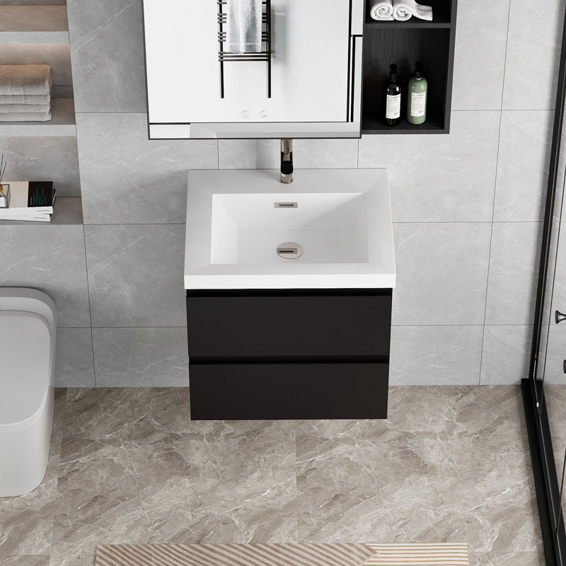 Meuble-lavabo flottant avec lavabo et meuble-lavabo, Noir