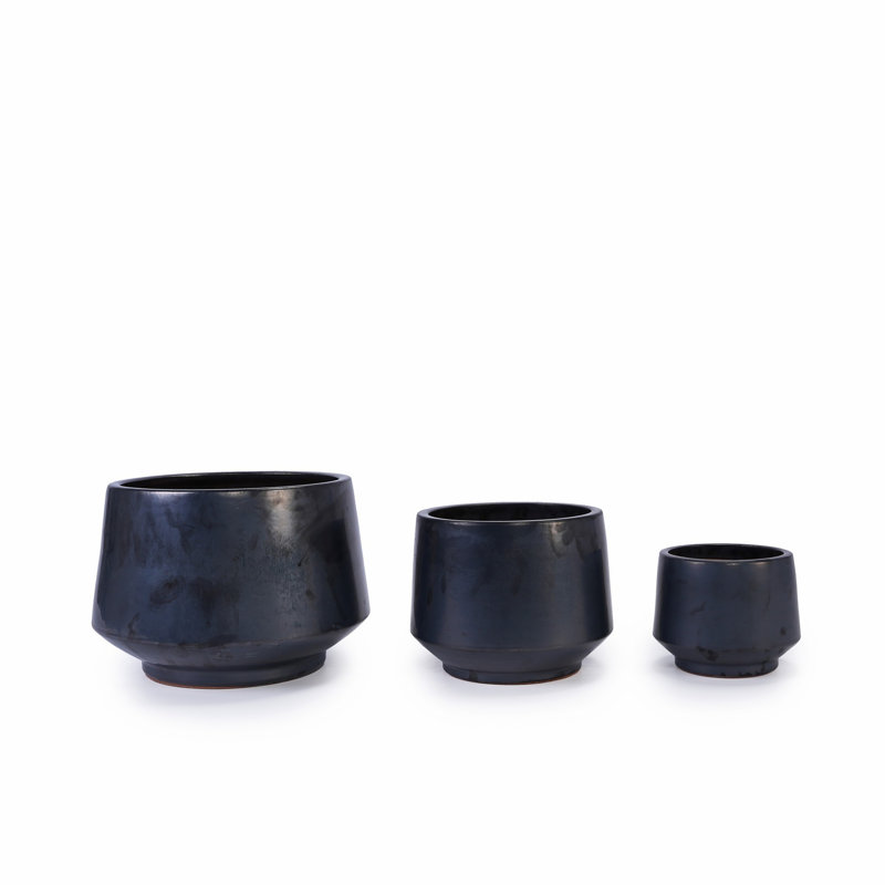 Ensemble de 3 pots à fleurs modernes avec trou de drainage intégré, Gris antique