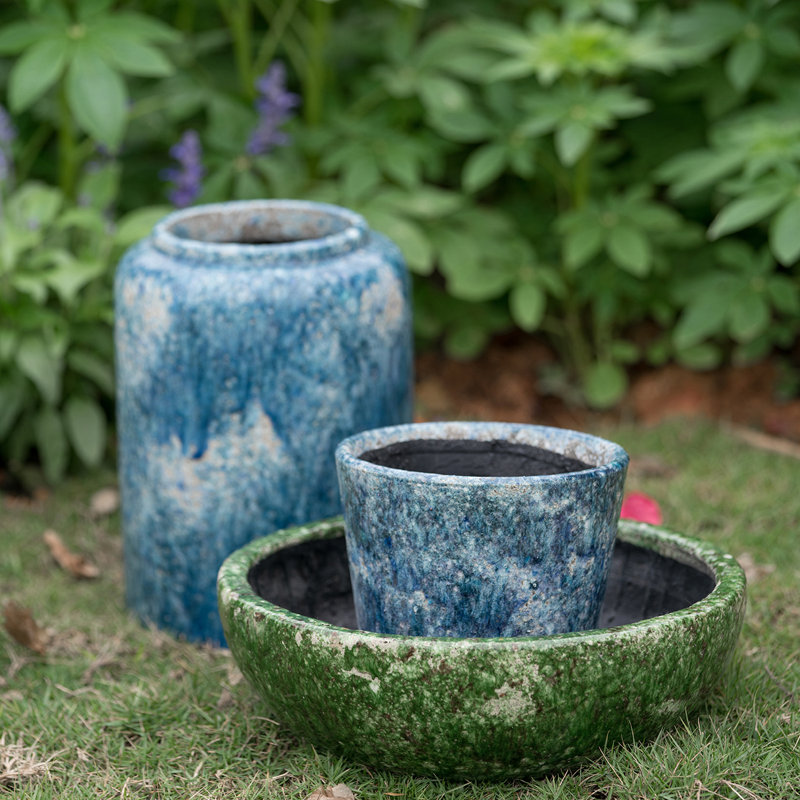 Duke Handmade Terracotta Table Vase, Blue, 9.7" H x 7.1" W x 7.1" D
