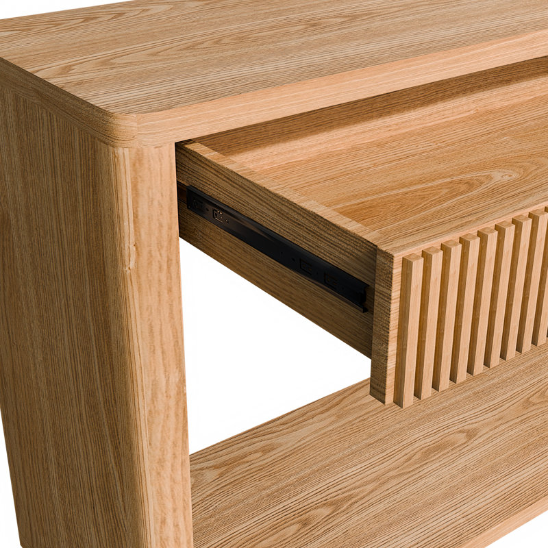 Console Elowen de 60 po avec 2 tiroirs et table de canapé en bois, Naturel
