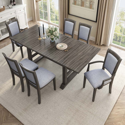 7-Piece Extendable Trestle Dining Table Set with Upholstered Side Chair -  Rosalind Wheeler, F5B5FBFA166A402E8AF97A518AB50CF7