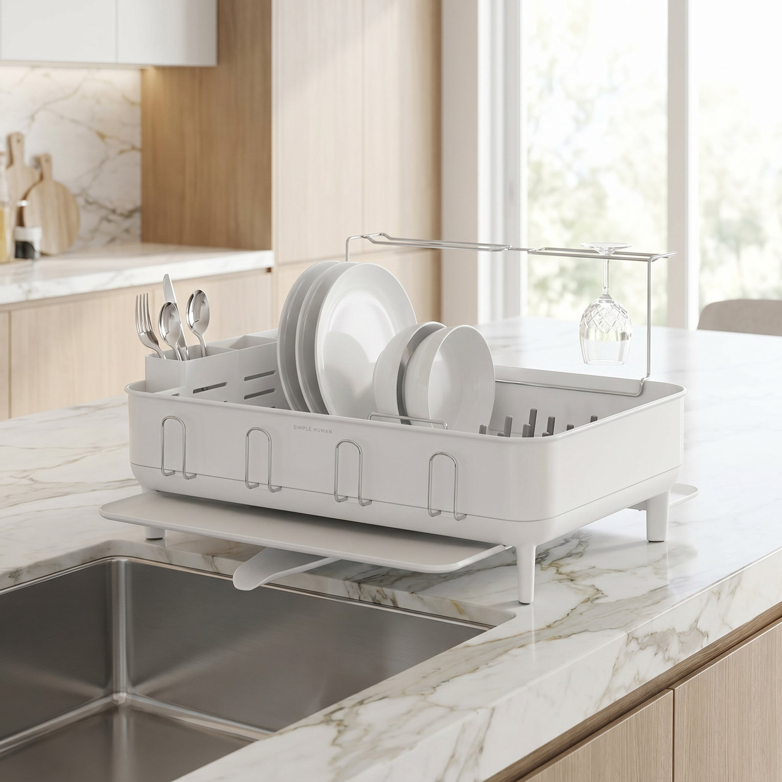 simplehuman Dish Rack with Swivel Spout, White