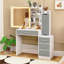 Bureau de coiffeuse Diashekia avec miroir coulissant éclairé à DEL, 4 tiroirs, 3 modes d'éclairage-316528785