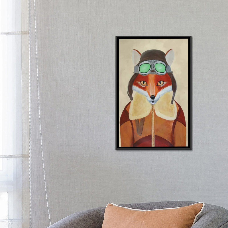 «Fox Aviator», reproduction d'art sur toile, H 26 po x l 18 po x P 1,5 po, Pas de tapis, Toile avec cadre noir