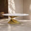 Table basse ovale en faux marbre de 125 cm (49,2 po), piètement contemporain en acier inoxydable, table centrale moderne pour salon-1139298355