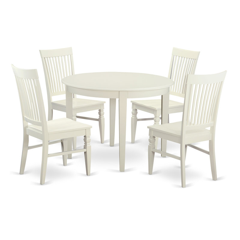 5 Piece Dining Room Furniture Set Includes a Round Kitchen Table and 4 Dining Chairs, Linen White