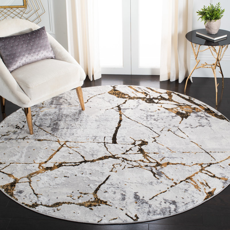 Tapis gris / doré Canipe, Rond 6 pi 7 po
