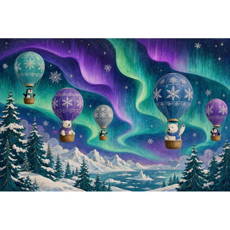 Décoration murale amovible Aurora Borealis, ciel étoilé, animaux arctiques, 100"x96", Peel and Stick