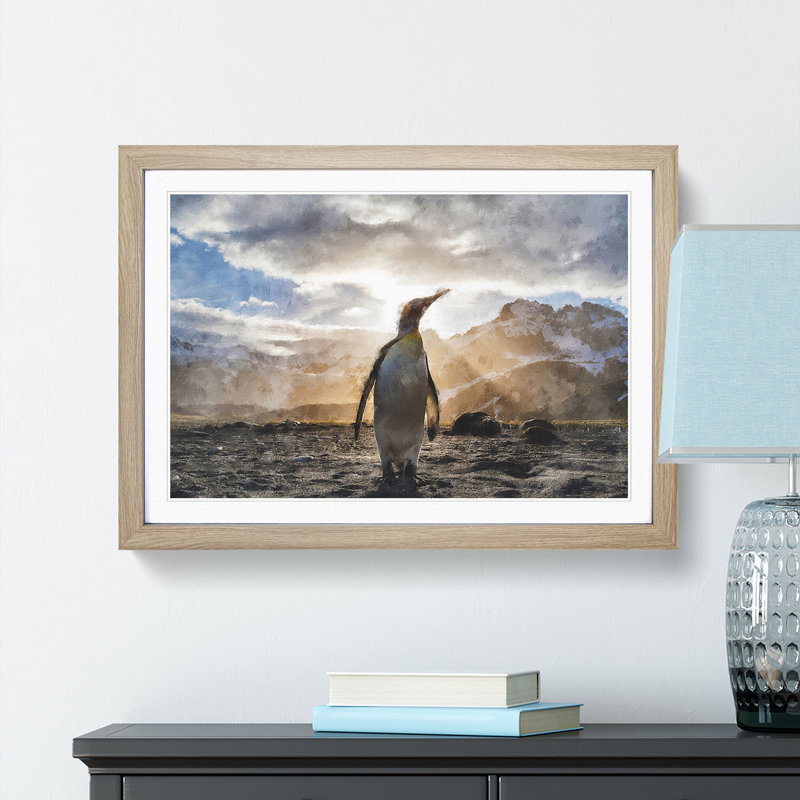 King Penguin - Picture Frame Painting Print, Oak Framed, 24cm H x 33cm W x 2cm D