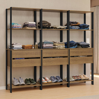  Wardrobe Clothes Storage Rack with 6 Drawers and Open Shelves 82"L Multiuse Modular Cabinet for Bedroom Organization - Black/Brown