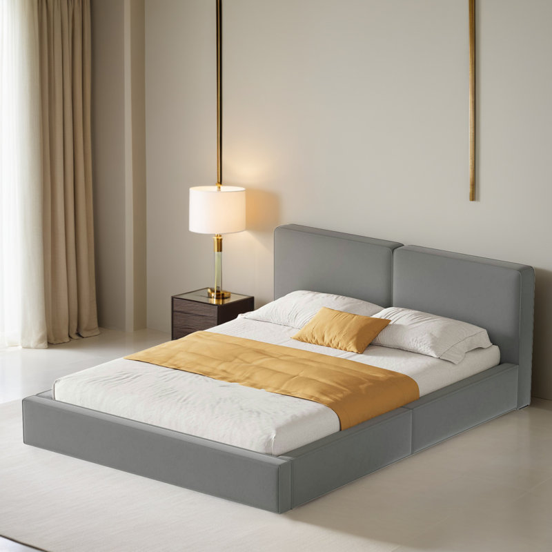 Queen Size Upholstered Platform Bed Frame, Gray