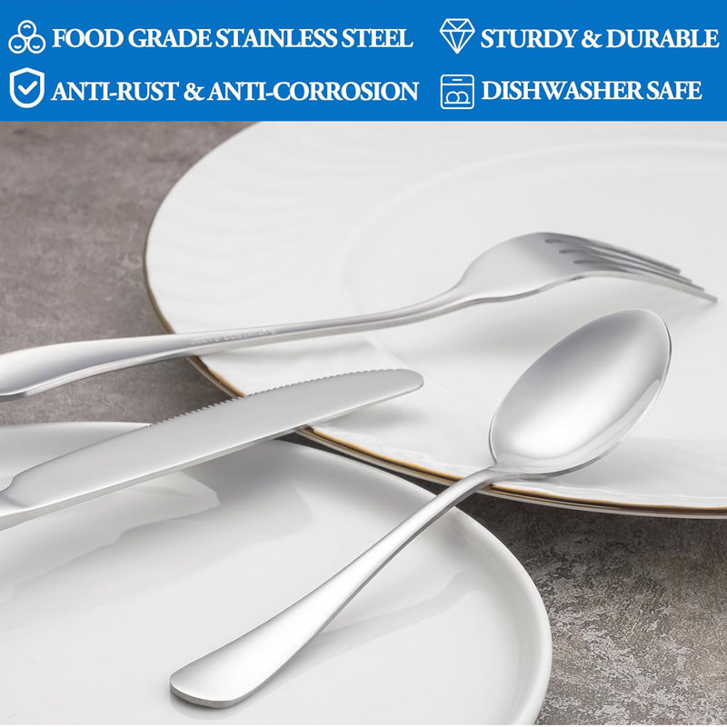Ensemble de couverts en acier inoxydable de qualité alimentaire Didadi, ensemble de 32 couverts, fourchettes et cuillères pour la maison, la cuisine et le restaurant, va au lave-vaisselle - 16 fourchettes de table (8 pouces) et 16 cuillères à café (6,5 pouces), miroir poli