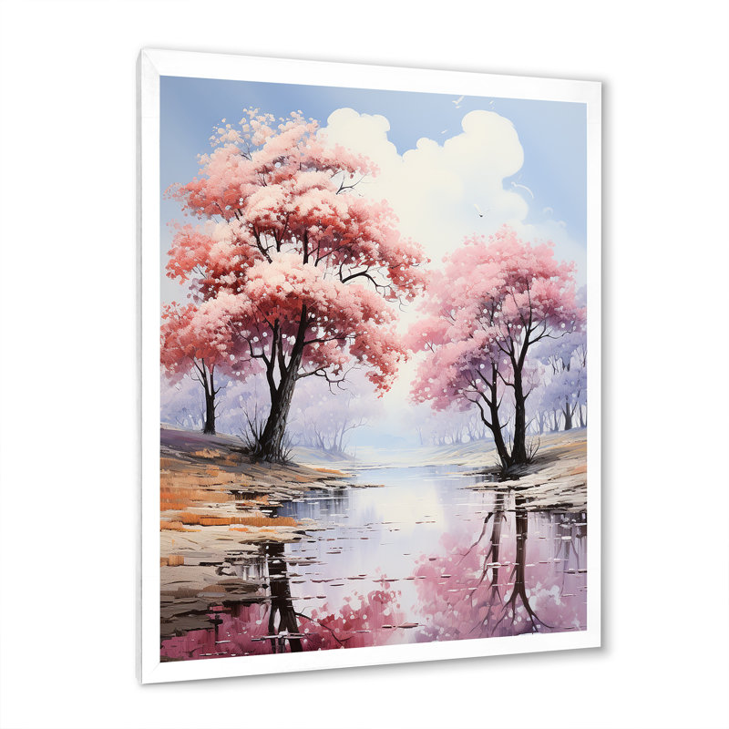 Érable rose paysage sur toile, Cadre photo blanc, H 32 po x l 16 po x P 1 po