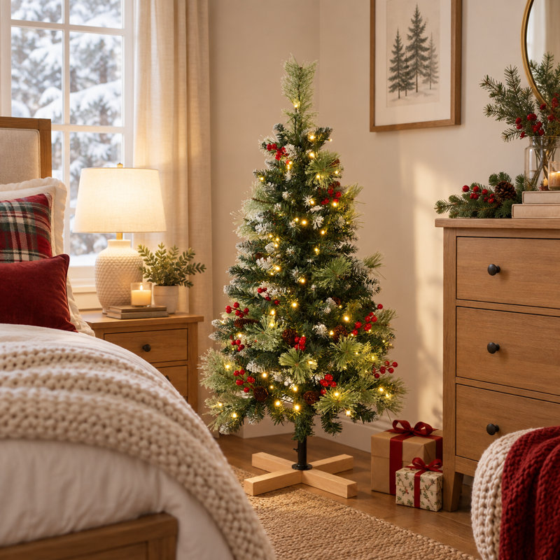 Sapin de Noël artificiel de 1,20 m (4 pi) pré-illuminé et saupoudré de neige, avec 100 DEL blanc chaud