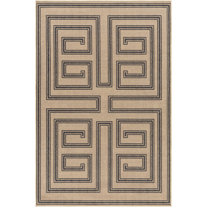 Carah Khaki Machine Washable Area Rug, Rectangle 6' x 9'