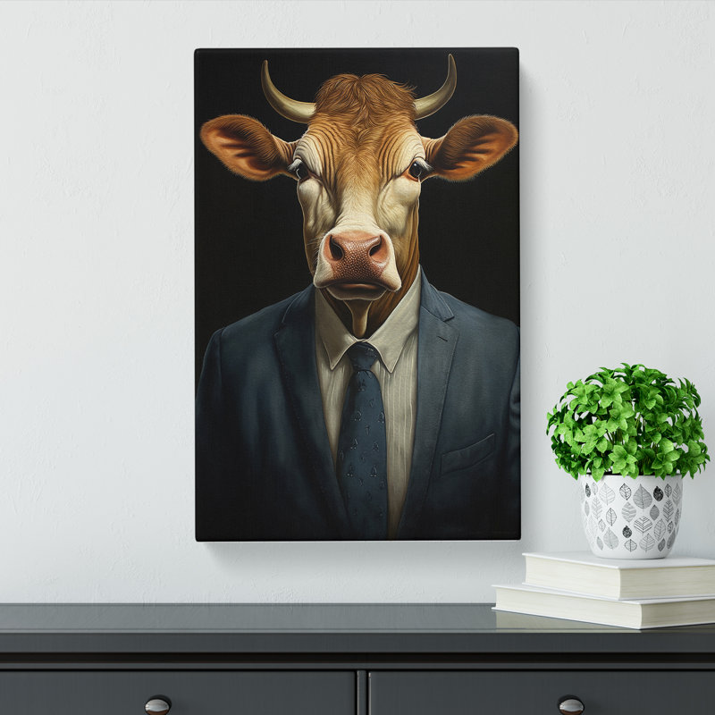 Cow In A Suit No.3 - No Frame Print, 60cm H x 40cm W x 3cm D