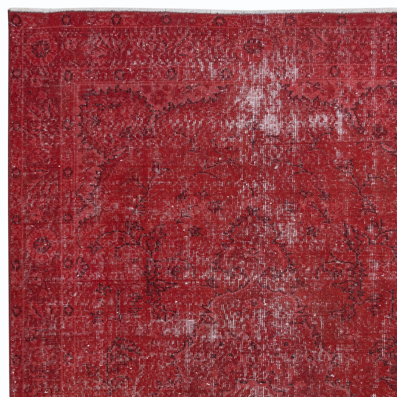 Tapis turc rouge de 5,2 x 8,8 pi, tapis bohémien et éclectique fabriqué à la main