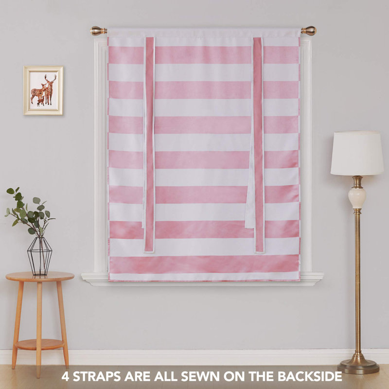 Zamudio Room Darkening Curtain Pair, 52" W x 45" L, Pink/White