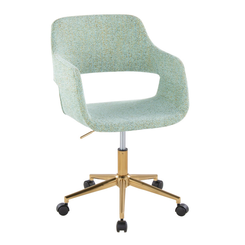 Chaise de travail contemporaine en métal et tissu, Green, Gold