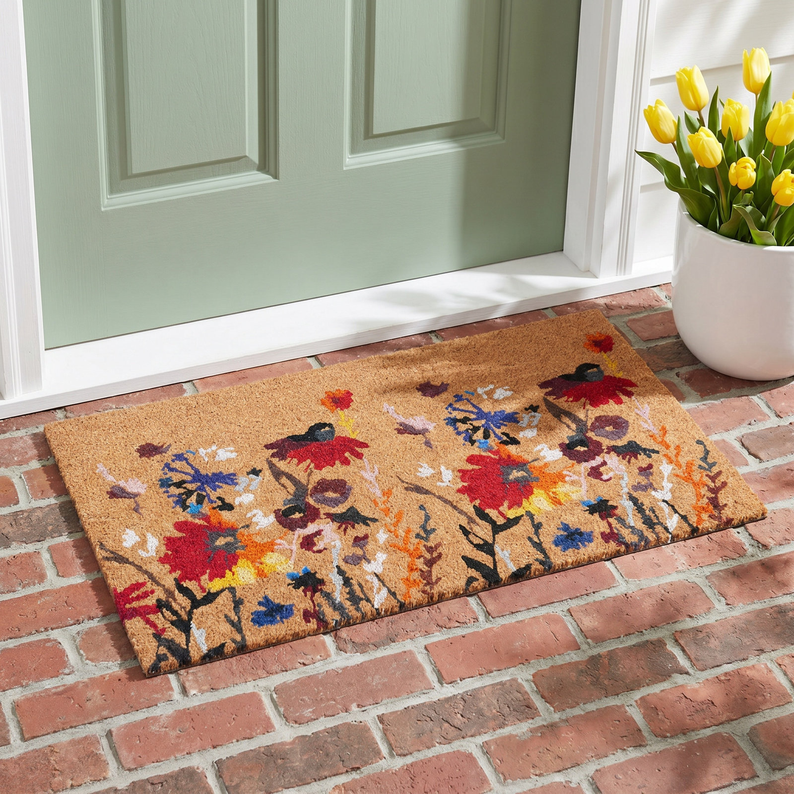 Non-Slip Floral Outdoor Doormat, 24" W x 36" L