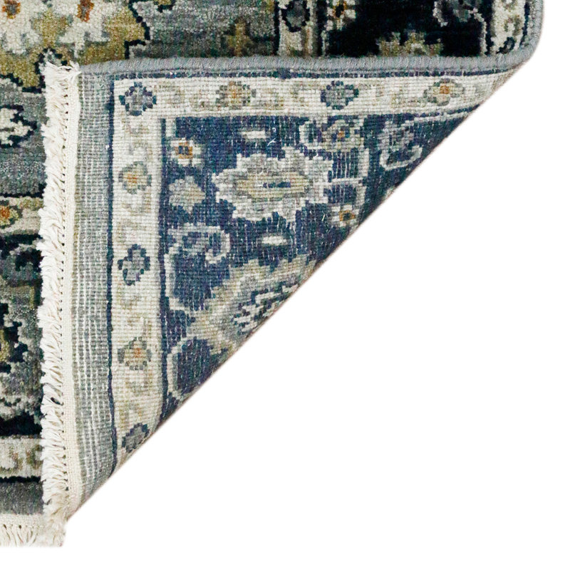 Gray and Blue Hand-Knotted Wool 2' x 3' Area Rug