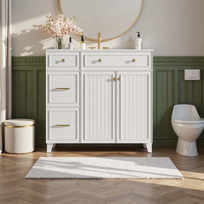Meuble-lavabo 36 po avec lavabo en céramique, Blanc