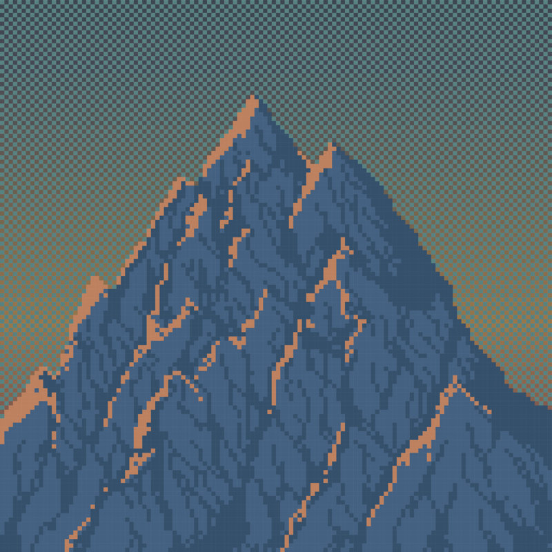 Montagne au lever du soleil - Illustration sans cadre sur toile, H 20 po x l 20 po