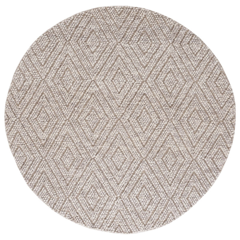 Jacobs Hand Woven Wool/Cotton Geometric Rug in Beige, Round 6'