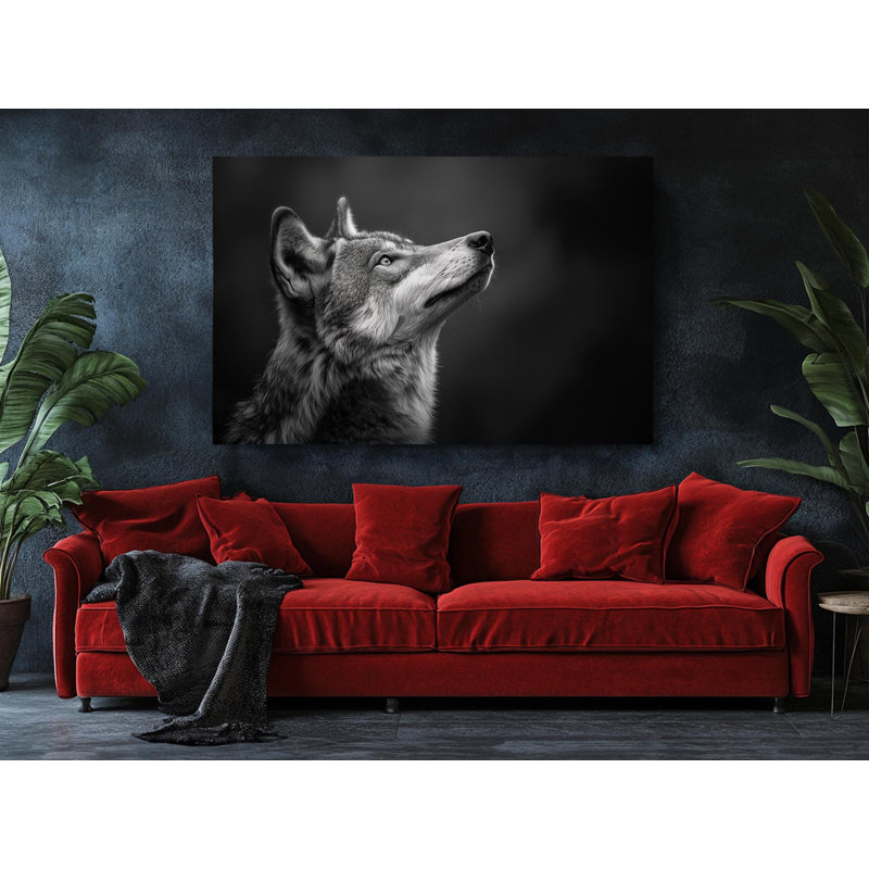 Reproduction sur toile de haute qualité, noir et blanc, d'un loup, H 16 po x l 24 po