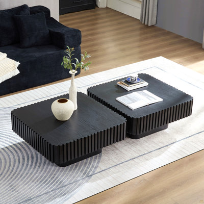 2PCS Set 31.5 Inch Modern Handcraft Drum Coffee Table Square Coffee Table