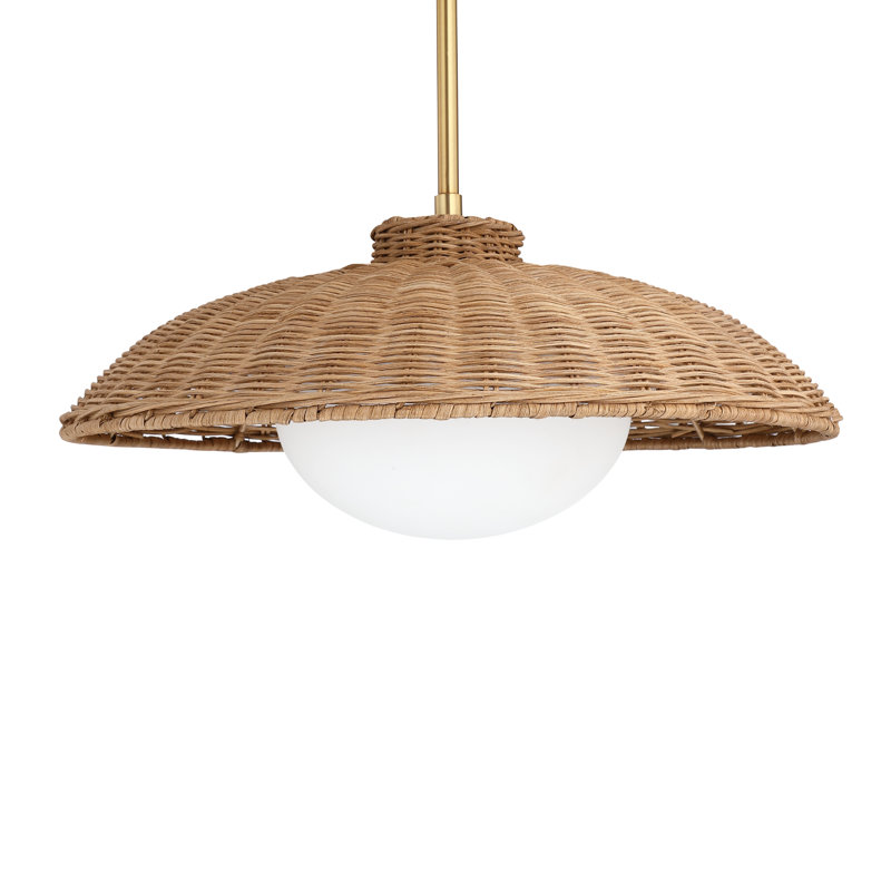Luminaire suspendu en rotin avec diffuseur en verre Boho