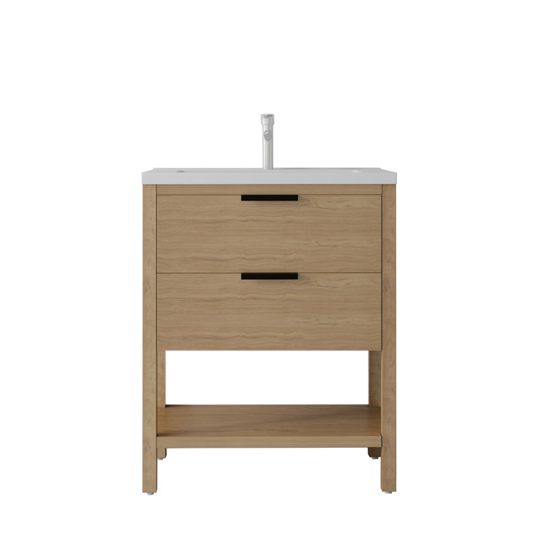 Meuble-lavabo autoportant avec lavabo, Chêne, 30"