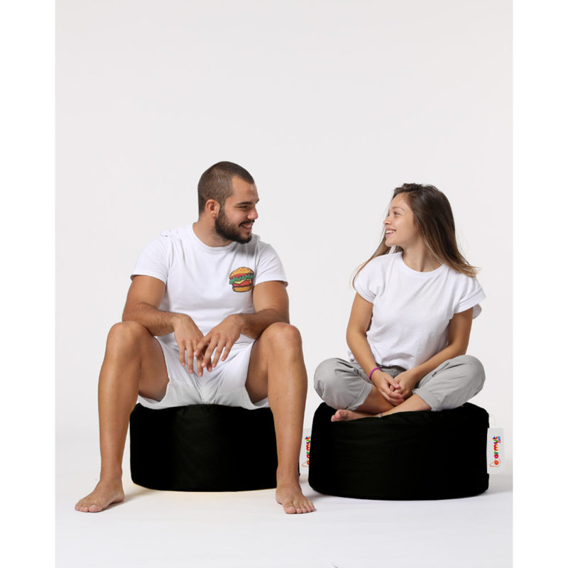 Modern Black Garden Pouffe with 100% Waterproof Polyester Fabric, 21.7 in Diameter x 11.8 in Height | Original Bead Styrofoam Fill, Hidden Zipper System, Unlined | Stylish & Functional Seating for Outdoor Entertainment
