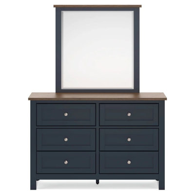Ensemble de commode et miroir 2 pièces Docken, 6 tiroirs, bleu ardoise et brun clair