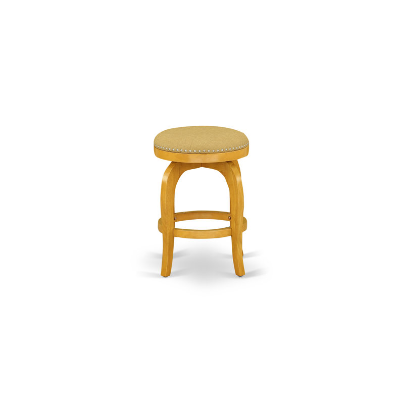 Bedford Counter Height Stool - Round Shape Vegas Gold PU Leather Upholstered Kitchen Counter Backless Stools, set of 2, Oak