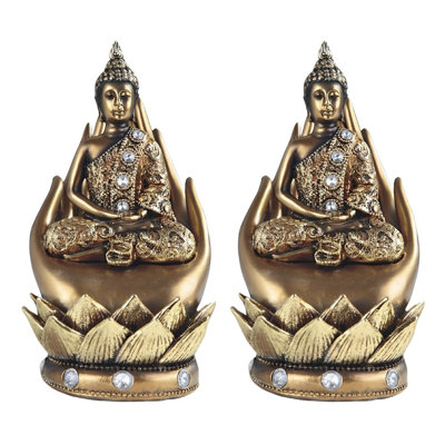 «2-PC Set» ICE ARMOUR 7,25 po H laiton couleur bouddha thaï méditation sur paumes Figurine Figurine Ornement maison / décoration de chambre et idées de cadeaux parfaits pour le réchauffement de la maison, les fêtes et les anniversaires