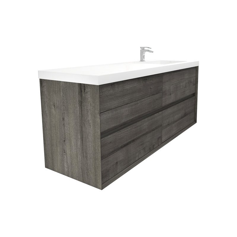 Moncear 59'' Single Bathroom Vanity with Acrylic Top, Smoke Oak