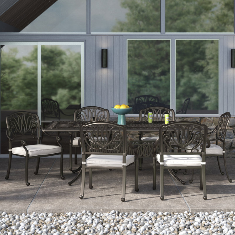 Ensemble de salle à manger rectangulaire pour 6 personnes avec coussins, Blanc, H 37,05 po x l 132,05 po x P 96,05 po