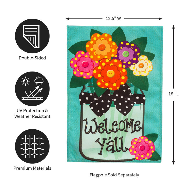 Drapeau de jardin à pois en polyester 18 po x 13 po Welcome Y'all