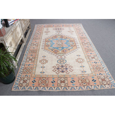 Handwoven Turkish Anatolian Oushak Vintage Beige Ethnic Rug Ideal for Rustic Home Decor